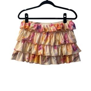 Urban Outfitters Floral Ruffle Mini Skirt - Pink and Cream